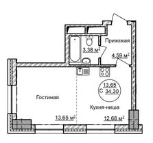 34,3 м², студия, 14/32 этаж