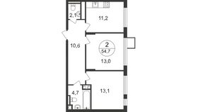 Продажа 2-комнатной квартиры 54,7 м², 9/13 этаж