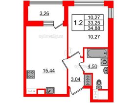 Продажа 1-комнатной квартиры 33,3 м², 2/11 этаж