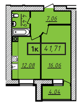 41,7 м², 1-комн. квартира, 1/10 этаж