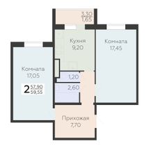 59,5 м², 2-комн. квартира, 2/18 этаж