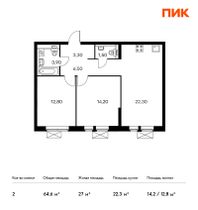 Продажа 2-комнатной квартиры 64,6 м², 25/33 этаж