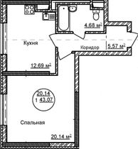 43,1 м², 1-комн. квартира, 5/32 этаж