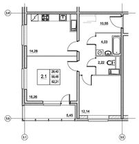 Продажа 2-комнатной квартиры 62,2 м², 7/24 этаж