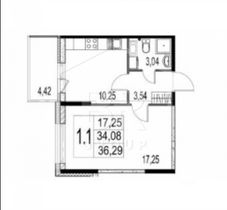 Продажа 1-комнатной квартиры 36,3 м², 4/9 этаж