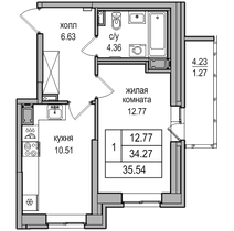 34,3 м², 1-комн. квартира, 3/27 этаж