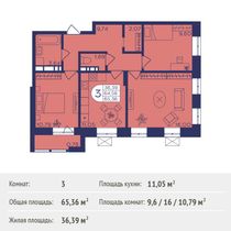 Продажа 3-комнатной квартиры 65,4 м², 9/12 этаж