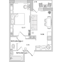 Продажа 1-комнатной квартиры 40,2 м², 3/16 этаж