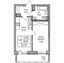35,9 м², 1-комн. квартира, 3/27 этаж