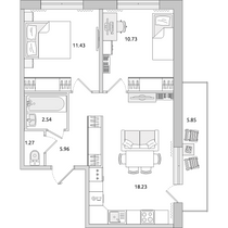 Продажа 2-комнатной квартиры 56 м², 14/16 этаж