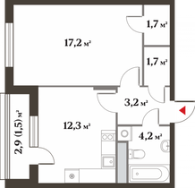 41,8 м², 1-комн. квартира, 2/6 этаж