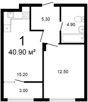 40,9 м², 1-комн. квартира, 1/10 этаж