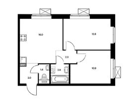 Продажа 2-комнатной квартиры 49,3 м², 3/17 этаж
