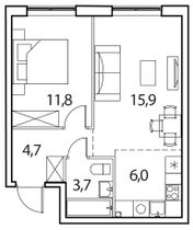 Продажа 2-комнатной квартиры 42,1 м², 14/17 этаж