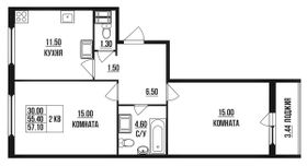 Продажа 2-комнатной квартиры 57,1 м², 24/26 этаж