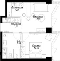 Продажа 2-комнатной квартиры 39,7 м², 15/57 этаж