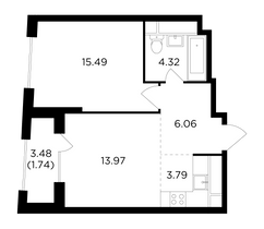 Продажа 2-комнатной квартиры 45,4 м², 27/29 этаж