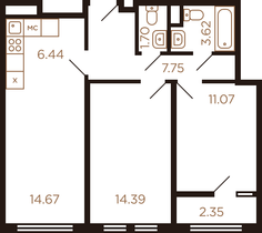 Продажа 3-комнатной квартиры 61,6 м², 6/8 этаж