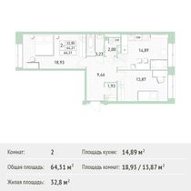 Продажа 2-комнатной квартиры 64,3 м², 4/17 этаж