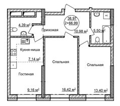 67 м², 3-комн. квартира, 12/32 этаж