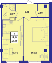 47 м², 1-комн. квартира, 17/18 этаж