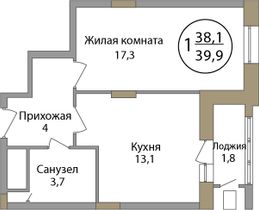 Продажа 1-комнатной квартиры 39,9 м², 10/17 этаж