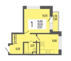 Продажа 1-комнатной квартиры 37,1 м², 23/23 этаж