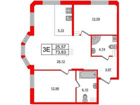 Продажа 2-комнатной квартиры 73 м², 3/6 этаж