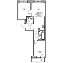 53,9 м², 2-комн. квартира, 21/23 этаж