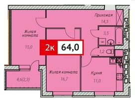 64 м², 2-комн. квартира, 1/10 этаж