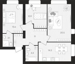 77,9 м², 3-комн. квартира, 2/10 этаж