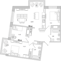 Продажа 3-комнатной квартиры 90,3 м², 2/4 этаж