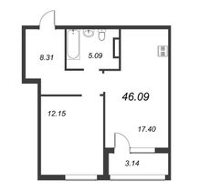 Продажа 1-комнатной квартиры 46,1 м², 6/8 этаж