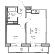 38,1 м², 1-комн. квартира, 5/23 этаж