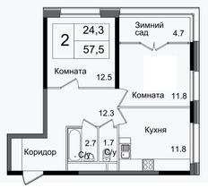 Продажа 2-комнатной квартиры 57 м², 23/24 этаж