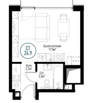 Продажа 1-комнатной квартиры 24,9 м², 24/30 этаж