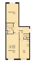 Продажа 2-комнатной квартиры 61,6 м², 1/8 этаж