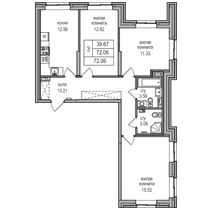 72,1 м², 3-комн. квартира, 1/27 этаж