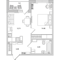 Продажа 1-комнатной квартиры 40,9 м², 2/14 этаж