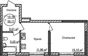 38,2 м², 1-комн. квартира, 2/32 этаж