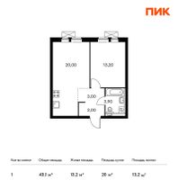 Продажа 1-комнатной квартиры 43,1 м², 26/33 этаж