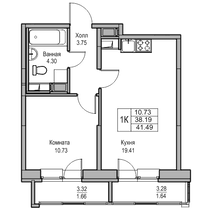 38,2 м², 1-комн. квартира, 21/23 этаж