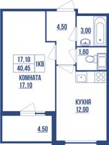 Продажа 1-комнатной квартиры 40,5 м², 20/21 этаж