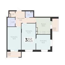 64,3 м², 3-комн. квартира, 2/18 этаж