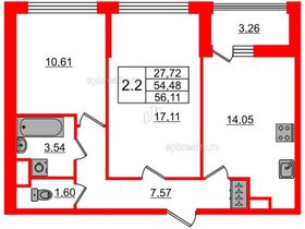 Продажа 2-комнатной квартиры 54,5 м², 2/11 этаж