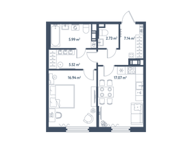 55,4 м², 1-комн. квартира, 4/11 этаж