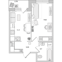 Продажа 1-комнатной квартиры 39,4 м², 14/16 этаж
