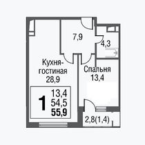 Продажа 1-комнатной квартиры 56 м², 20/20 этаж