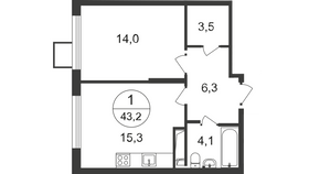 Продажа 1-комнатной квартиры 43,2 м², 3/13 этаж