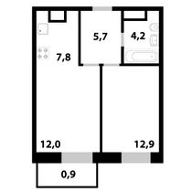 43,5 м², 2-комн. квартира, 3/25 этаж